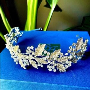Bel Aire Bridal Tiara (RARE edition) | Crystal, Pearl & Gold Leaf Headpiece